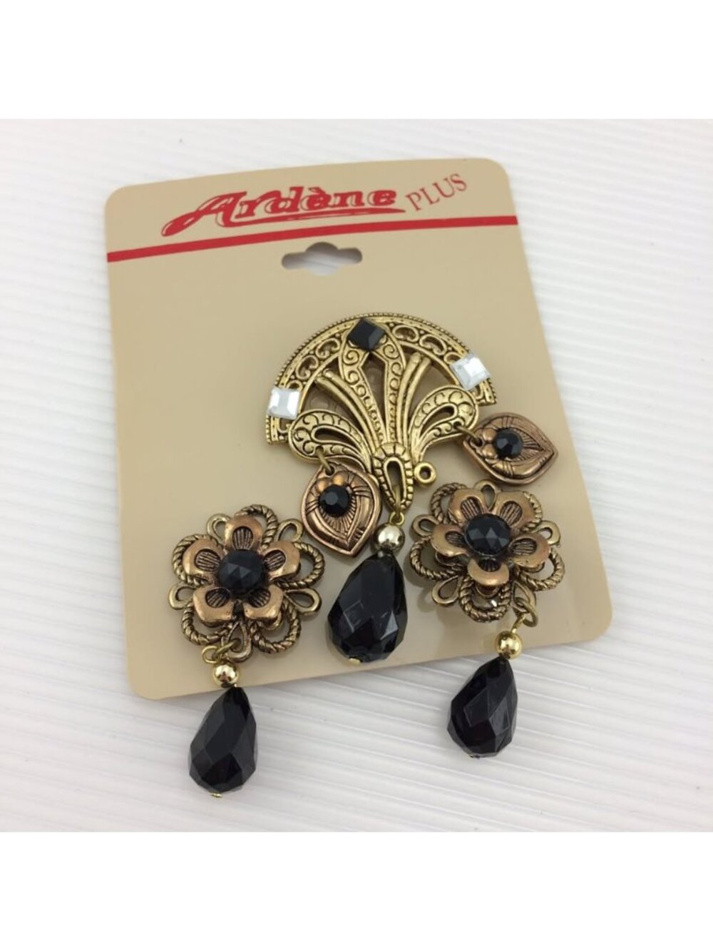 Vtg  New Black Ardene Clip On Earrings and Brooch Victorian Revival Royalcore